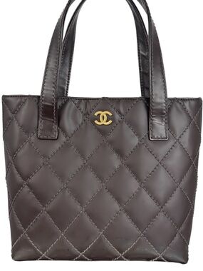 CHANEL WILDSTITCH DARK BROWN CALFSKIN SHOPPER TOTE BAG
